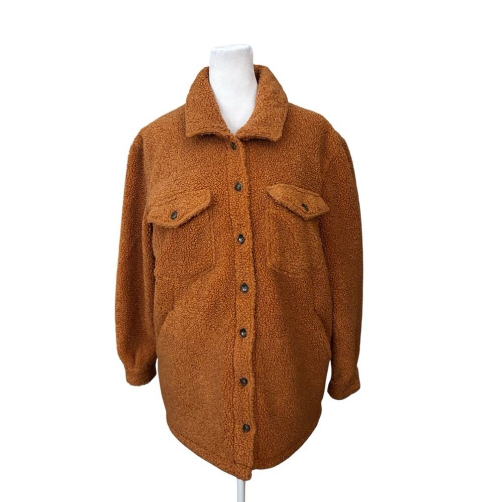 Marine Layer Eden Sherpa Overshirt Women's Orange/Brown Shacket Size Small - Picture 3 of 11